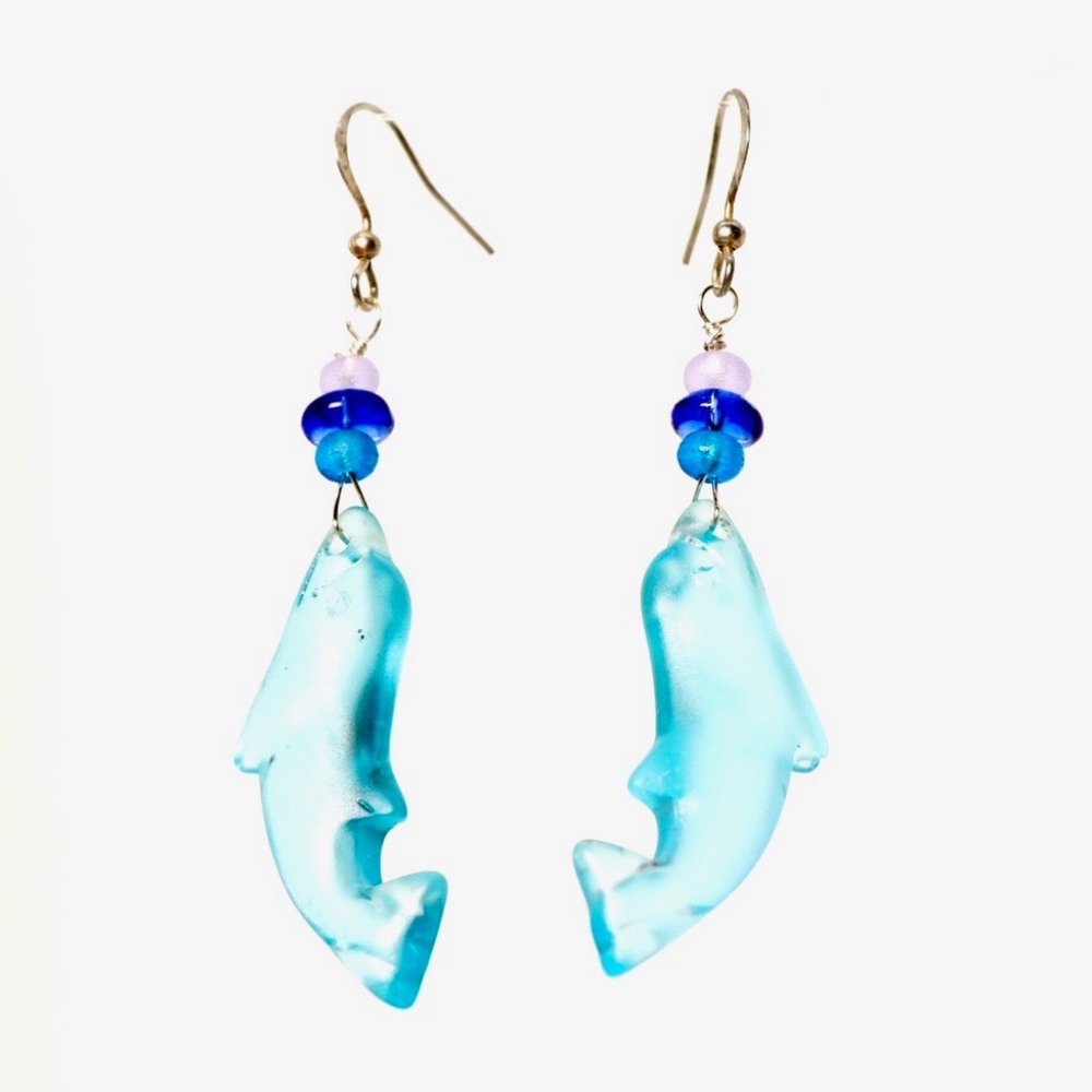 Aqua Blue Fish Sea Life Earrings. Handmade Jewelry